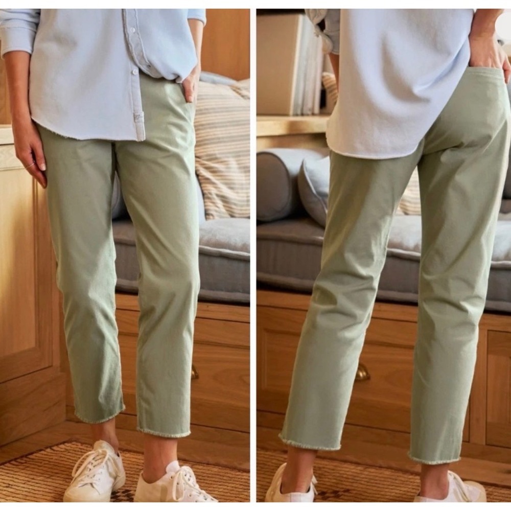Frank and Eileen women's 6 flax cotton Wicklow pants green raw hem Italian chino